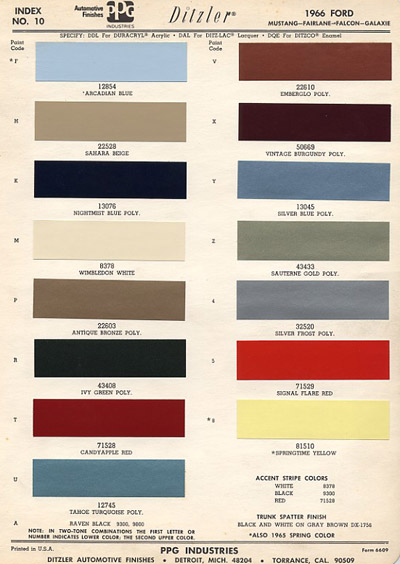 1966 mustang colors by paint code