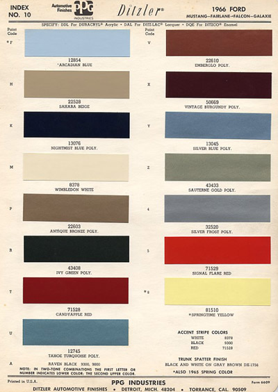 2012 Mustang Color Chart