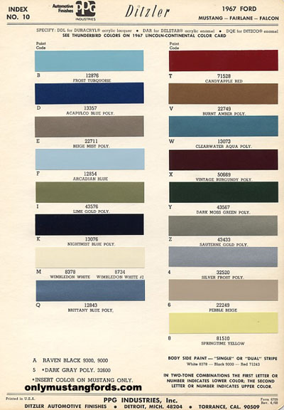 2012 Ford Mustang Color Chart