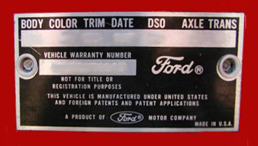 1965 mustang data plate