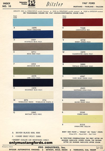 1966 Mustang Color Chart