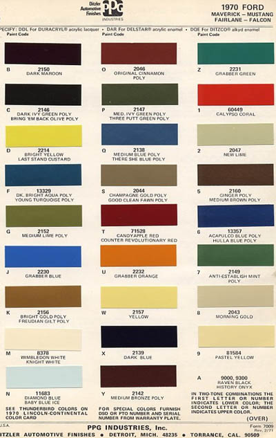 1970 mustang paint codes